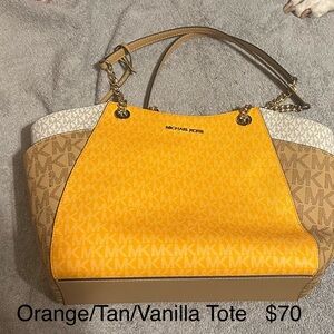Michael Kors Orange Tan Vanilla Logo Tote
